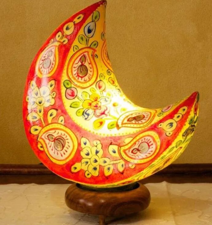 Floral Moon Camel Skin Handmade Multani Lamps